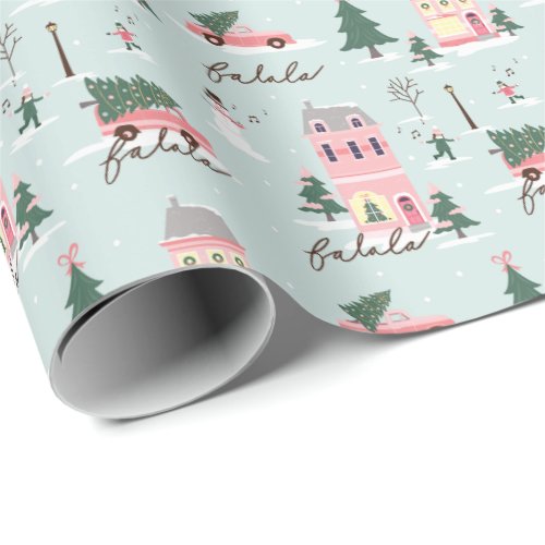 Fa La Home For The Holidays Town  Pink Retro Van Wrapping Paper