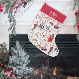 Fa La La 12 days of Christmas Ecru Large Christmas Stocking