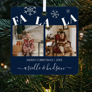 Fa La La 2 Photo Christmas Holiday Tree Metal Ornament