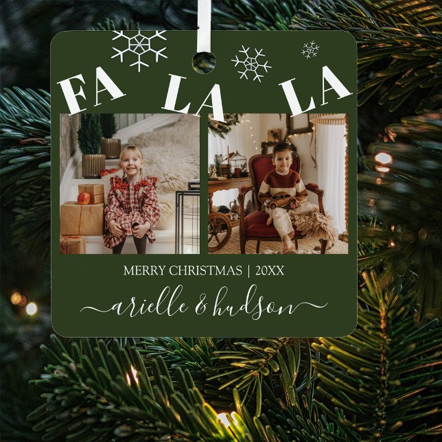 Fa La La 2 Photo Christmas Holiday Tree Metal Ornament (Creator Uploaded)