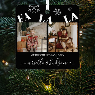 Fa La La 2 Photo Christmas Holiday Tree Metal Ornament