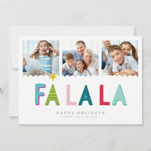 FA LA LA 3 PHOTO festive fun bold bright colorful Holiday Card