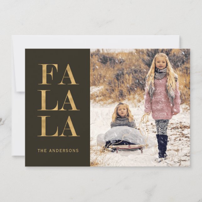Fa la la 4 Photo Collage Rustic Holiday Flat Card (Front)