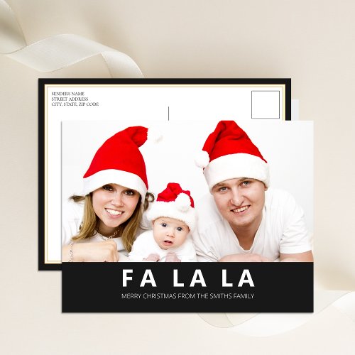 Fa La La Black Modern Christmas Photo Holiday Postcard