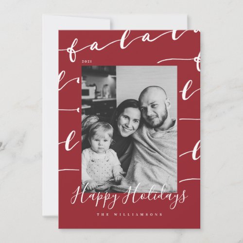 FA LA LA Black  Red Typographic Christmas Photo Holiday Card