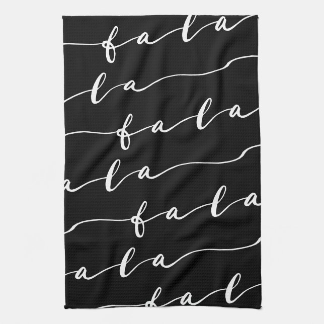 FA LA LA Black & White Calligraphy Christmas Carol Kitchen Towel (Vertical)