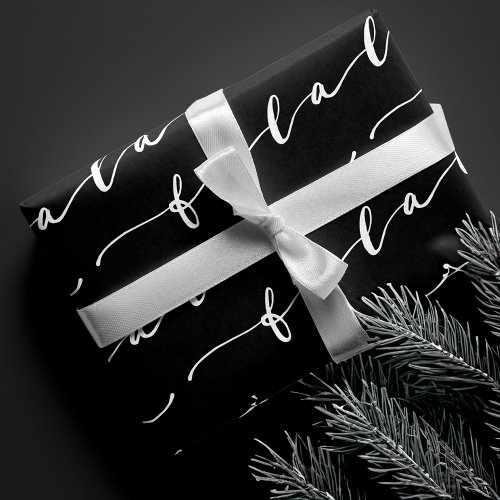 FA LA LA Black  White Calligraphy Christmas Carol Wrapping Paper Sheets
