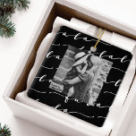 FA LA LA Black & White Calligraphy Christmas Photo Ceramic Ornament<br><div class="desc">Celebrate the magical and festive holiday season with our custom holiday ornament. Our modern black and white minimalistic holiday design feature a bold black and white modern calligraphy script "fa la" and simple modern black and white photos. All designs are original artwork by Moodthology Papery.</div>