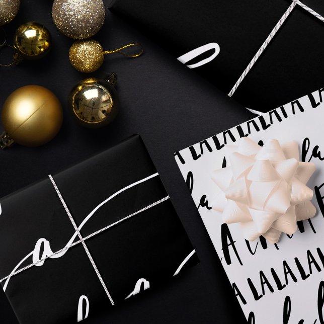 FA LA LA Black & White Chic Script Christmas Carol Wrapping Paper Sheets (FA LA LA Black & White Chic Script Christmas Carol Wrapping Paper Sheets)
