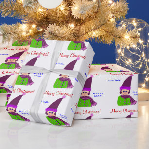 Fa La La Blue-eyed Plum Hat Girl Christmas Wrapping Paper