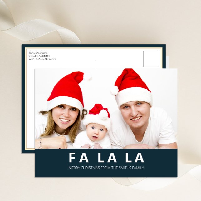Fa La La Blue Modern Christmas Photo Holiday Postcard (Creator Uploaded)