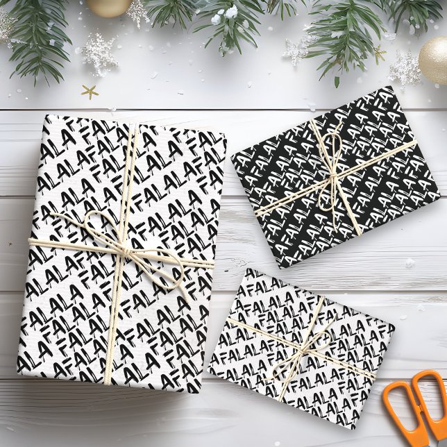 FA LA LA Bold Brush Letters Modern Black & White Wrapping Paper Sheets (Creator Uploaded)