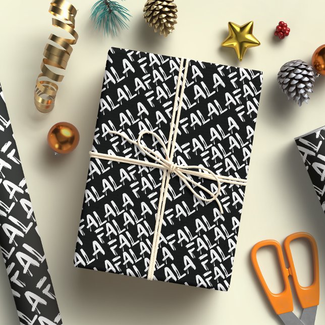 FA LA LA Bold Brush Letters Modern White & Black Wrapping Paper (Creator Uploaded)