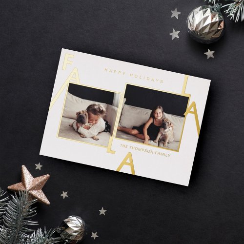 Fa La La Bold Letters Minimalist Modern 2 Photo Foil Holiday Card