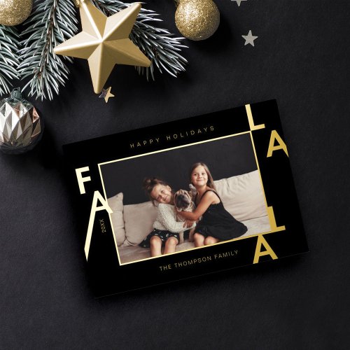 Fa La La Bold Letters Minimalist Modern Photo Foil Holiday Card