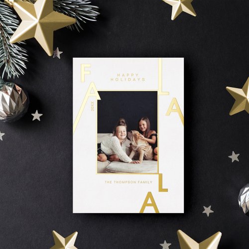 Fa La La Bold Letters Minimalist Modern Photo Foil Holiday Card