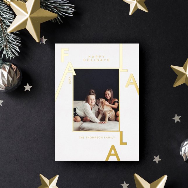 Fa La La Bold Letters Minimalist Modern Photo Foil Holiday Card (Creator Uploaded)