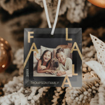 Fa La La Bold Letters Minimalist Modern Photo Glas Glass Ornament