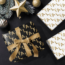 FA LA LA Bold Letters Modern Minimal Black &amp; Gold Wrapping Paper Sheets