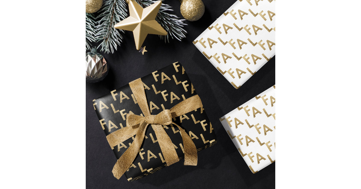 FA LA LA Bold Letters Modern Minimal Black & Gold Wrapping Paper