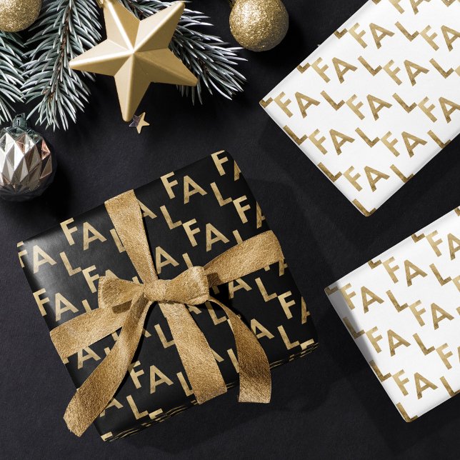 FA LA LA Bold Letters Modern Minimal Black & Gold Wrapping Paper Sheets (Creator Uploaded)