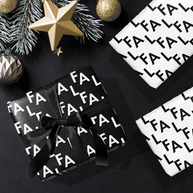 FA LA LA Bold Letters Modern Minimal Black & White Wrapping Paper Sheets (Creator Uploaded)