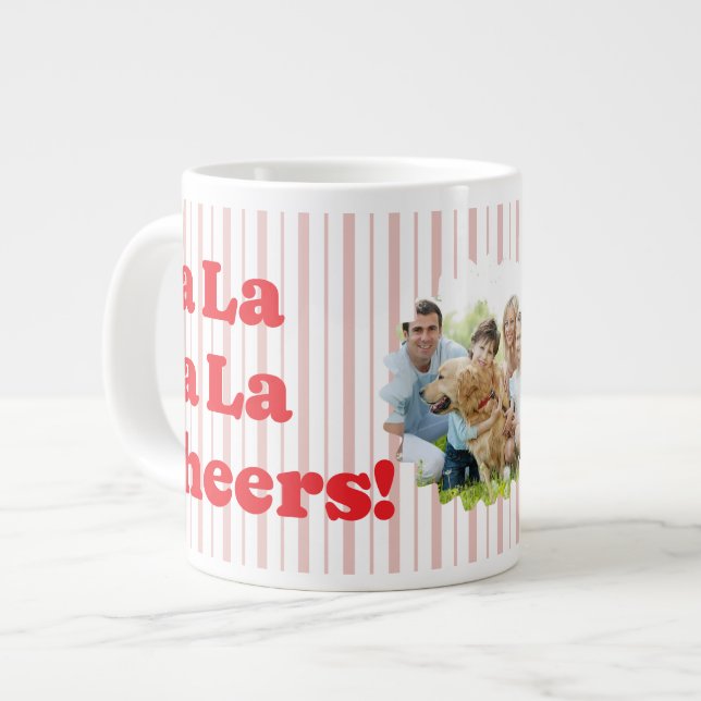 Fa La La Cheers Christmas Party Striped Giant Coffee Mug (Front Left)