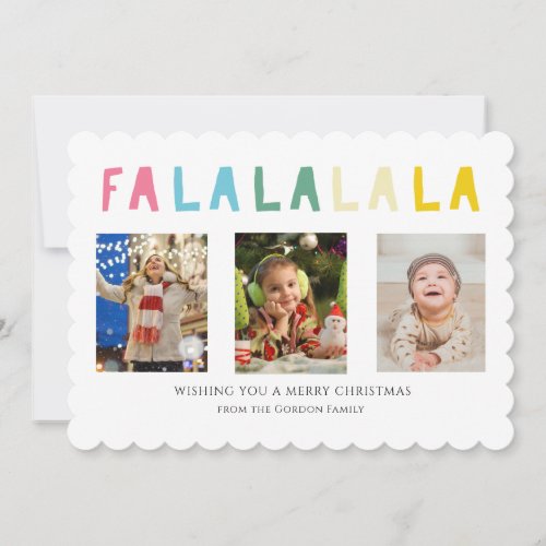 Fa La La Christmas 3 Photo Collage Cute Pastel Holiday Card