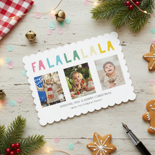 Fa La La Christmas 3 Photo Collage Cute Pastel Holiday Card