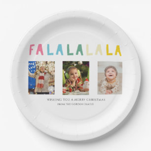 Fa La La Christmas 3 Photo Collage Cute Pastel Paper Plates