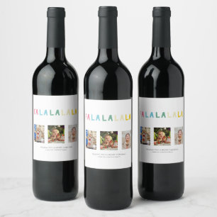 Fa La La Christmas 3 Photo Collage Cute Pastel Wine Label