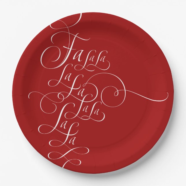 Fa la la - Christmas Calligraphy - Deck the Halls Paper Plates (Front)