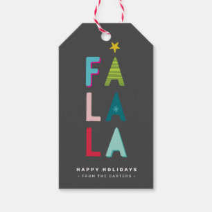 FA LA LA  CHRISTMAS GIFT bold bright colorful gray Tags
