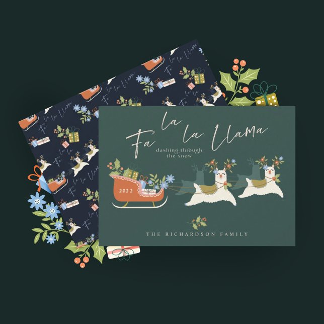 Fa La La Christmas Llama Reindeers & Sleigh Gifts Holiday Card (Creator Uploaded)