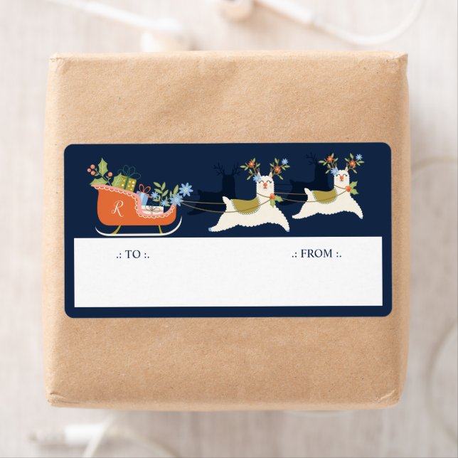 Fa La La Christmas Llama Reindeers & Sleigh Gifts Label (Insitu)