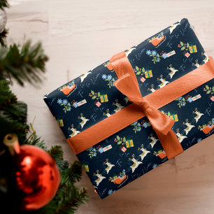 Fa La La Christmas Llama Reindeers Sleigh Pattern Wrapping Paper Sheets