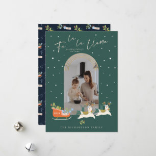 Fa La La Christmas Llama Reindeers & Sleigh Photo Holiday Card