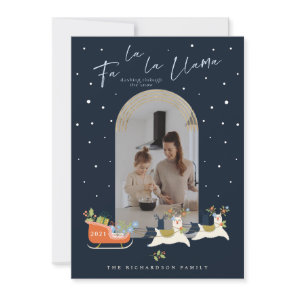 Fa La La Christmas Llama Reindeers & Sleigh Photo Holiday Card