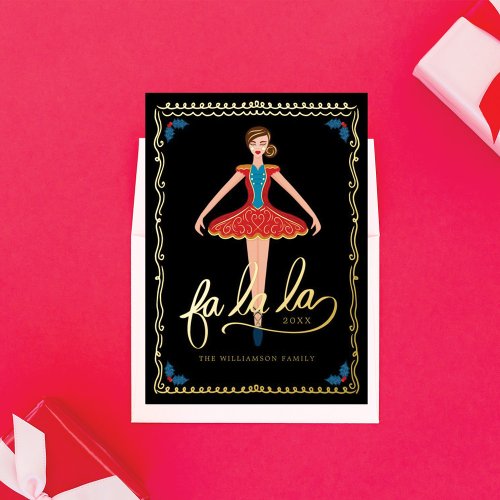 Fa La La Christmas Nutcracker Ballet Dancer Black Foil Holiday Card