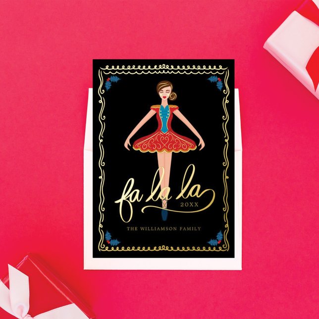 Fa La La Christmas Nutcracker Ballet Dancer Black Foil Holiday Card (Creator Uploaded)