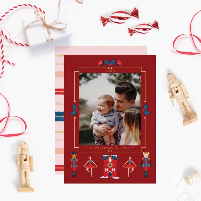 Fa La La Christmas Nutcracker Ballet Dancer Foil Holiday Card (Creator Uploaded)