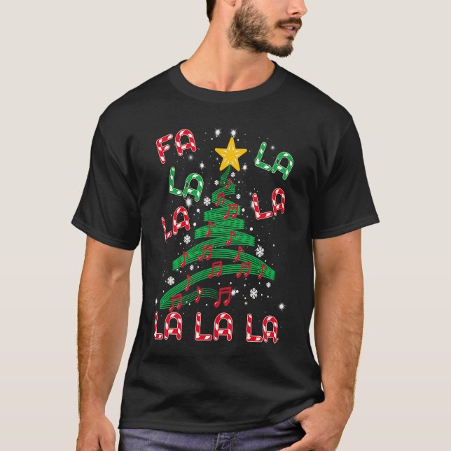 Fa La La Christmas Tree Music Notes Musical Christ T-Shirt (Front)