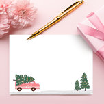 Fa La La Christmas Tree Pink Vintage Van To & From Note Card<br><div class="desc">Celebrate the magical and festive holiday season with our custom holiday note card. Our vintage holiday design features a cute girly pink retro van carrying a Christmas tree. The reverse side features a fun typographic fa la la and pink holly pattern. Customize with a family monogram that is placed on...</div>