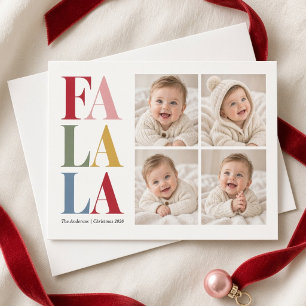 Fa La La Colorful Four Photo Baby Christmas Card
