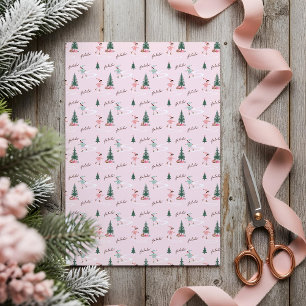 Fa La La Cute Pink Elf Ice Skating Girly Wrapping  Tissue Paper