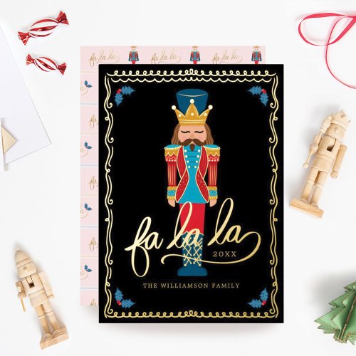 Fa La La Elegant Christmas Nutcracker Ballet Foil Holiday Card