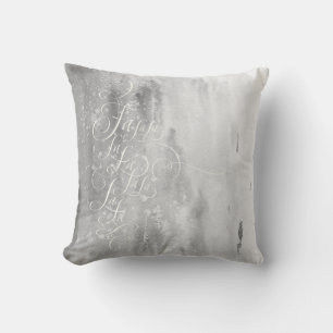 Fa la la - Elegant Frosty Grey Christmas Lettering Throw Pillow