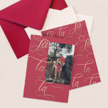 Fa La La Elegant Rose Gold Calligraphy Dog Scarf Holiday Card<br><div class="desc">It's the time of the season to get all dressed up for Christmas. Now you can dress up your special holiday photos of your family, kids, or your pets with our photo overlay winter red hat and scarf. Add your photo to the template. You can easily move around the costume...</div>