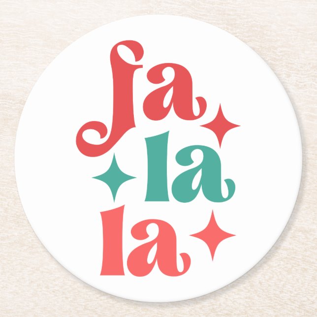 Fa La La - Festive Holiday Typography Design Round Paper Coaster (Front)
