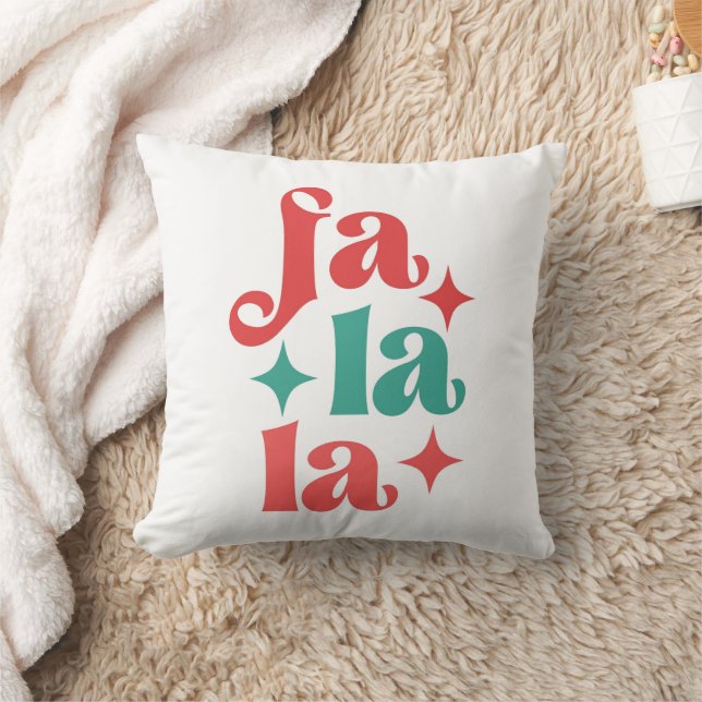 Fa La La - Festive Holiday Typography Design Throw Pillow (Blanket)
